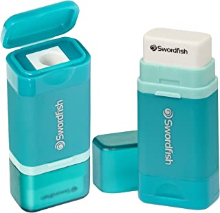 Swordfish Combo Pencil Sharpener with Mess-Free Canister and Eraser [Pack of 1] Turquoise [40294]