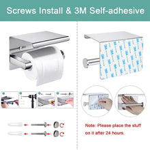 Toilet Roll Holder Wall Mounted, Self Adhesive Toilet Paper Holder with Shelf, Chrome Loo Roll Holder Stick on Wall, Brushed Stainless Steel No Drill Tissue Roll Holder Bathroom Accessories(Silver)