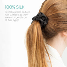 Navaris 2 Pack Scrunchies for Hair - 100% Silk Elastic Hair Bobbles Scrunchies Ponytail Holder Bands Set for Women, Girls, Ladies, Children - Black