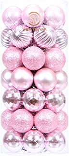 Sea Team 46-Pack Christmas Ball Ornaments with Strings, 30mm/1.18-Inch Mini Size Baubles, Shatterproof Plastic Christmas Bulbs, Hanging Decorations for Xmas Tree, Holiday, Wedding, Party, Pink