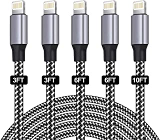 iPhone Charger Cable,SANYEYE MFi Certified [5-Pack 3/3/6/6/10FT] Fast Charger Charging Cable Nylon Braided with Metal Connector for iPhone 14/13/12/11/Pro/Xs Max/X/8/7/Plus/6S/6/SE/5S Pad