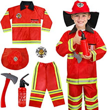 Kids Role Play Halloween Costumes, Fireman Costume with Firefighter Outfit Toys Accessories for Children