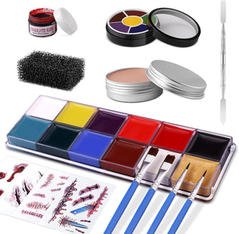 Winthai 30pcs Halloween Special Effect Make up Kit Kids Adults, Professional Sfx Makeup Kits with 18 Colors of Body Face Paint Set, Scab Blood, Scar Wax, Safe Non-toxic for Halloween Party Carnival