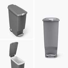 simplehuman CW1363 40L Slim Recycling Kitchen Pedal Bin with Lid Lock, Silent Soft Close Lid, Built In Wheels, Stay-Open Lid, Grey Plastic, W 26.0cm x H 64.0cm x D 49.0cm