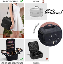 Vanity Case Makeup Storage Box Organiser Travel Train Case Luggage Makeup Case Make Up Beauty Box with Shoulder Strap, Large Size:30x23x27.5cm, Black