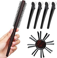 1 Inch Small Round Brush for Short Hair, Styling Hair Brush for Pixie, Quiff Roller Nylon Bristle with 4 Pieces Hair Clips for Bangs, Thin Hair, Fine Hair, Curling
