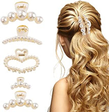 5Pcs Pearl Hair Clip,Plastic Hair Claw Clips Non-Slip Strong Pearl Hair Clips for Women Thick Fine Hair