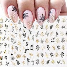 9 Sheets Black Gold Leaves Nail Art Stickers Decals Self-Adhesive Grass Leaves Butterfly Dragonfly Insect Design Manicure Tips Nail Decoration for Women Girls