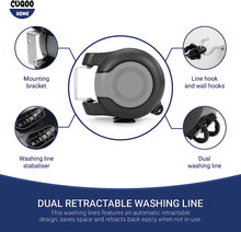 CUQOO 30m Retractable Reel Washing Line in Black  Heavy Duty Clothes Line with Twin Cable  Wall Mounted Clothes Dryer for Indoor and Outdoor Use  Laundry Drying Clothesline (2 x 15m Lines)