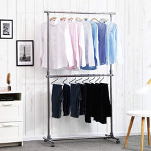 SONGMICS Adjustable Garment Rack Clothes Hanging Rail Stand with Middle Rail - Stainless Steel Clad Pipe LLR41L