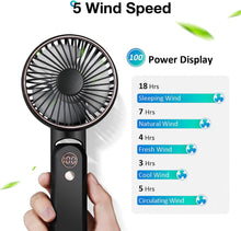 GMGXX Handheld Fan,5 Speeds & 180Foldable Portable Hand Held Fan with 3600mAh USB Rechargeable Battery,Mini Personal Pocket Fans with Digital Display for Office School Travel Camping Outdoor-Black