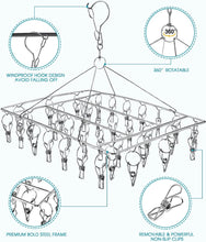 Sinnsally Folding Sock Dryer with 36 Pegs,Metal Sock Hangers with clips,Underwear Hanger for Washing Line Accessories,Stainless Steel Clothes Sock Drying Rack,Laundry Drip Airer Hanger with Pegs