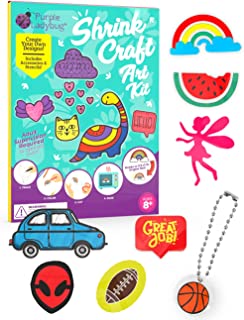 Purple Ladybug Shrink Art Craft Kits for Kids Age 8+ - Fun Arts and Crafts for Kids Age 8 9 10 - Create Cool Hairclips & Keychains - Presents for Kids with 15 Shrink Plastic Sheets, Pencils & More