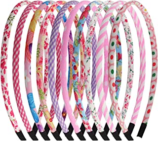 Lanjue, 10 Count (Pack of 1) Flower Strip Plain Hairbands, Fabric, Colourful, Floral Pink Hair Hoop Alice Bands for Girls Children Kids