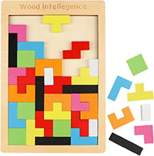 Jacootoys Wooden Tetris Puzzle 40pcs Tangram Games, Wood Jigsaw Box Brain Teasers Educational Toys Gift for 3 Years Old Boys Girls Kids