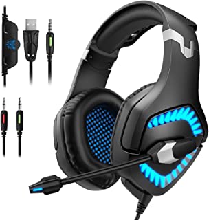 PS4 Headset, INSMART PC Gaming Headset Over-Ear Gaming Headphones with Mic LED Light Noise Cancelling & Volume Control for Laptop Mac Nintendo Switch New Xbox One PS4 (3.5mm Splitter Cable Included)