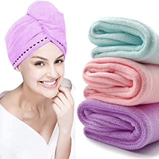 Zaghom 3 Pack Microfibre Hair Towel Wrap Super Absorbent for Women Head Turban for Wet Curly Thick Long Hair | Rapid Drying Beach Bath Salon Cap for Girls Quick Drying Turbie Twist | Pink Blue Purple