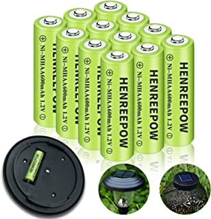 HENREEPOW Ni-MH AA Rechargeable Batteries, Double A High Capacity 1.2V Pre-Charged for Garden Landscaping Solar Lights, String Lights, Remotes, Mouses, Radio, Flashlight (AA-600mAh-12pack)