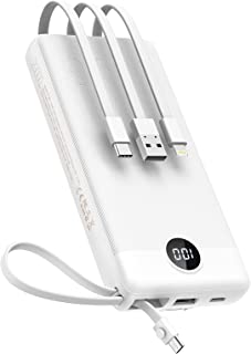 VEEKTOMX Power Bank with Built-in Cables, 20000mAh USB C Portable Charger with 5 Outputs & 2 Inputs and LED Display, External Battery Bank for iPhone/iPad/Samsung S22/21/20 (20000mAh-White)