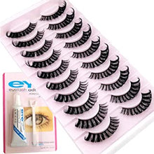 False Eyelashes, Russian Strip Lashes With Glue Wispy Fluffy Natural Look Lashes Kit 3D Effect Beauty Fake Eyelashes Extension 10 Pairs Pack For Lady Girls Dating Makeup Wedding