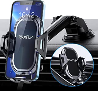 Car Phone Holder Dashboard Mount - RAXFLY Phone Holder for Cars Windscreen Air Vent Car Cradle 4 in 1 Strong Suction Hands Free Stand Compatible with iPhone 14 13, Samsung, Smartphones (Black 3 in 1)