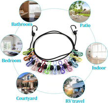 Retractable Portable Washing Lines, Retractable Clothesline for Travel, Clothing line with 12 Clothes Clips, for Indoor Laundry Drying line,Outdoor Camping Accessories