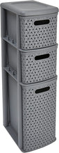Store & Order Slimline 3 Drawer Tower - Slim & Narrow Plastic Drawers, Perfect Storage Unit for Bathroom, Hallway, Office, Wardrobe or Utility Room, Grey Rattan Design