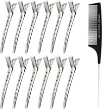 Metal Hair Sectioning Clips Set,JUYOO 12 pcs Pin Curl Clips for Women and 1 pcs Tail Comb,Duck Bill Hair Clips,Alligator Clips,Metal Hair Clips