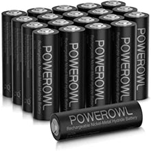 POWEROWL Rechargeable AA Batteries 2800mAh, Wide Temperature Range Battery, Excellent Performance for Solar Garden Lights, Battery String Lights, Outdoor Devices - Recharge Universal (20 Count)