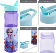 Disney Frozen Water Bottle with Straw  Reusable Kids 600ml PP  in Purple  Official Merchandise by Polar Gear  BPA Free & Recyclable Plastic  for School Nursery Sports Picnic, Multi Colour