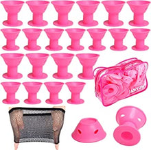 JANYUN 40 Pcs Pink Magic Hair Rollers 20 Pcs Large and 20 Pcs Small Silicone Curlers No Heat Hair Curlers for Women Girls Long Short Hair (Pink)