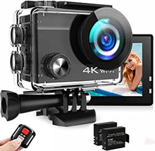 4K Action Camera, 20MP EIS Anti-shake Underwater Sports Camera with Ultra HD 170°Wide-Angle 2.4G Remote Control 2x1050mAh Rechargeable Batteries and Mounting Accessories for Vlogging, Diving, Riding