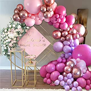 Retro Pink Balloon Arch Kit for Girls Birthday,126Pcs Pink Rose Gold Balloon Arch Garland Kit with Purple Rose Gold Pink Latex Balloons for Birthday Party,Baby Shower,Wedding Decoration,Bridal Shower