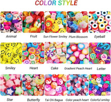 DIYDEC 300PCS Polymer Clay Beads,Fruit Smiley Handmade Beads 15 Styles Flower Letter Soft Beads for Girls Jewelry Making DIY Bracelet Necklace Earring Accessories with 4m Crystal Elastic String.