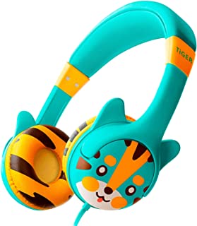 Kidrox Toddler Headphones for Kids - Baby Headphones for Girls & Boys - 85dB Volume Limiting Wired Children Head Phones for School, Airplane, Travel, iPad, Fire Tablet 3.5mm (Turquoise, Tiger-Ear)