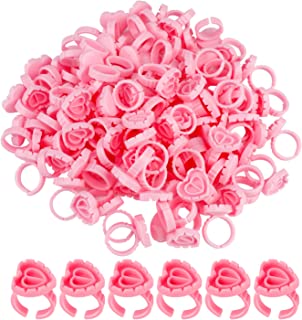 100 Pcs Glue Rings, Lash Glue Ring Pink Lash Glue Holder Flower Glue Rings Plastic Makeup Glue Holder Quick Blossom Cups for Eyelash Extension