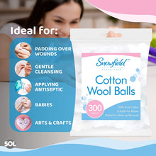 SOL 300pk Cotton Wool Balls  Soft & Gentle Natural Cotton Balls for Babies and Adults  Highly Absorbent Cotton Balls Baby  Baby Cotton Wool  Cotton Wall Balls