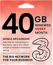 Three 5G Data SIM - 40GB Preloaded Every Month from now until 8th April 2024 - Perfect For Wifi Routers, Tablets & Phones - Works out around £3 Per Month - Business Grade Data