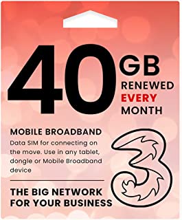 Three 5G Data SIM - 40GB Preloaded Every Month from now until 8th April 2024 - Perfect For Wifi Routers, Tablets & Phones - Works out around £3 Per Month - Business Grade Data