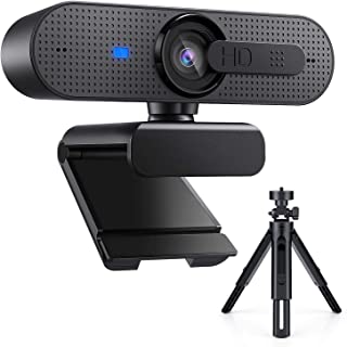 HD 1080P Webcam with Tripod for Computer PC Laptop with Autofocus, Privacy Shutter and Dual-Mic External Web Camera for Skype, Video Calling, Conferencing, Recording, Live Streaming, Black