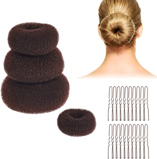 Brown Hair Bun Maker Bun Donut Set DBOO 4Pcs Hair Doughnut Bun Maker Buns Shaper Doughnut Brown Rings with 20pcs Brown Hair Pins Ballet Bun Kit Hair Accessories