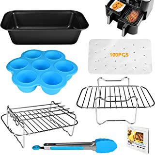 YINGRACE Dual Air Fryer Accessories 7PCS, Double Basket Airfryer Accessory Compatiable for Ninja Foodi AF300UK, AF400UK, Instant Vortex, Tower T17088, Salter Dual Zone Deep Air Fryers 7.6L-9.6L