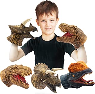 CreepyParty Dinosaur Hand Puppets Dino Toys Latex Raptor Realistic Puppet Soft Animal Head Rubber Toy Set T rex Puppet Tyrannosaurus Dilophosaurus Triceratops Pack of 3