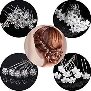 20Pcs Wedding Hair Pins Bridal Hair Pins U Shaped Diamond Hair Pins Crystal Flower Shape Hairpin, White Diamond Rose Hairpin for Women Girls, Wedding, Ball