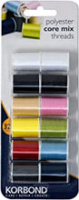 Korbond CORE Mix Polyester Thread Selection by Korbond-12 x 32m spools – 10 Colours – 384 metres – Hand and Machine Sewing, Repairs, Crafting