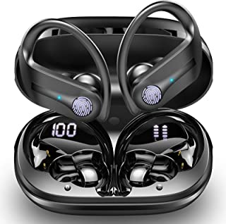 Wireless Headphones, Bluetooth 5.3 Headphones Sports Wireless Earbuds Hifi Stereo Noise Cancelling Headphones with HD Mic, 50H Playtime Bluetooth Earphones Dual LED Display, USB-C, IP7 Waterproof, Gym