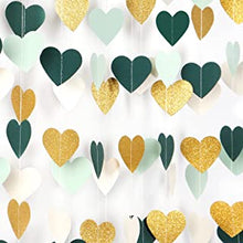 Sage-green Mint Beige-Gold Love-Heart Garland - 52Ft Rustic Wedding Hanging Decoration Streamers Banner, Baby Safari Birthday Bachelorette Bridal Shower Engagement Valentines Party Decor