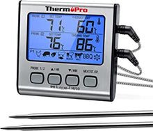 ThermoPro TP17 Digital Meat Thermometer Cooking Grill BBQ Food Thermometer with Timer Dual Food Temperature Probes for Smoker Kitchen Oven Large LCD Backlight Cooking Thermometer with Timer Alarm