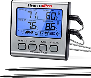 ThermoPro TP17 Digital Meat Thermometer Cooking Grill BBQ Food Thermometer with Timer Dual Food Temperature Probes for Smoker Kitchen Oven Large LCD Backlight Cooking Thermometer with Timer Alarm