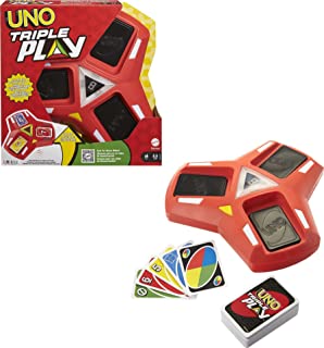 UNO Triple Play Card Game with Card-Holder Unit with Lights & Sounds & 112 Cards, Kid, Teen & Adult Game Night Gift Ages 7 Years & Older - HCC21